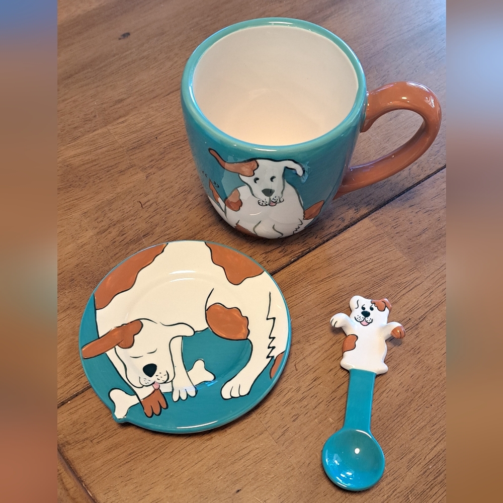Clay Art Dog Mug Set. 3 Pieces. NEW in Box.